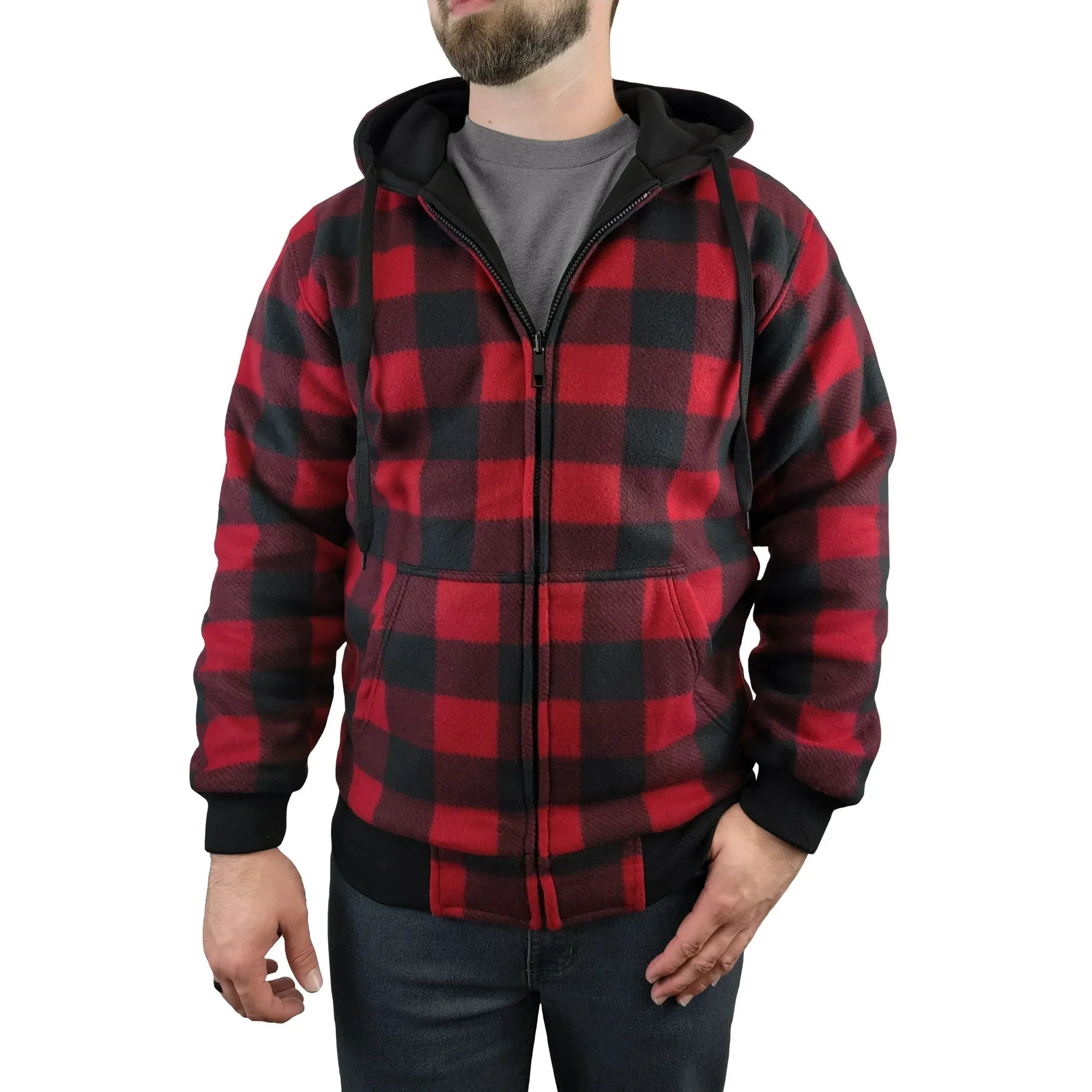 Victory Outfitters Men's Reversible Hooded Buffalo Plaid Fleece Jacket