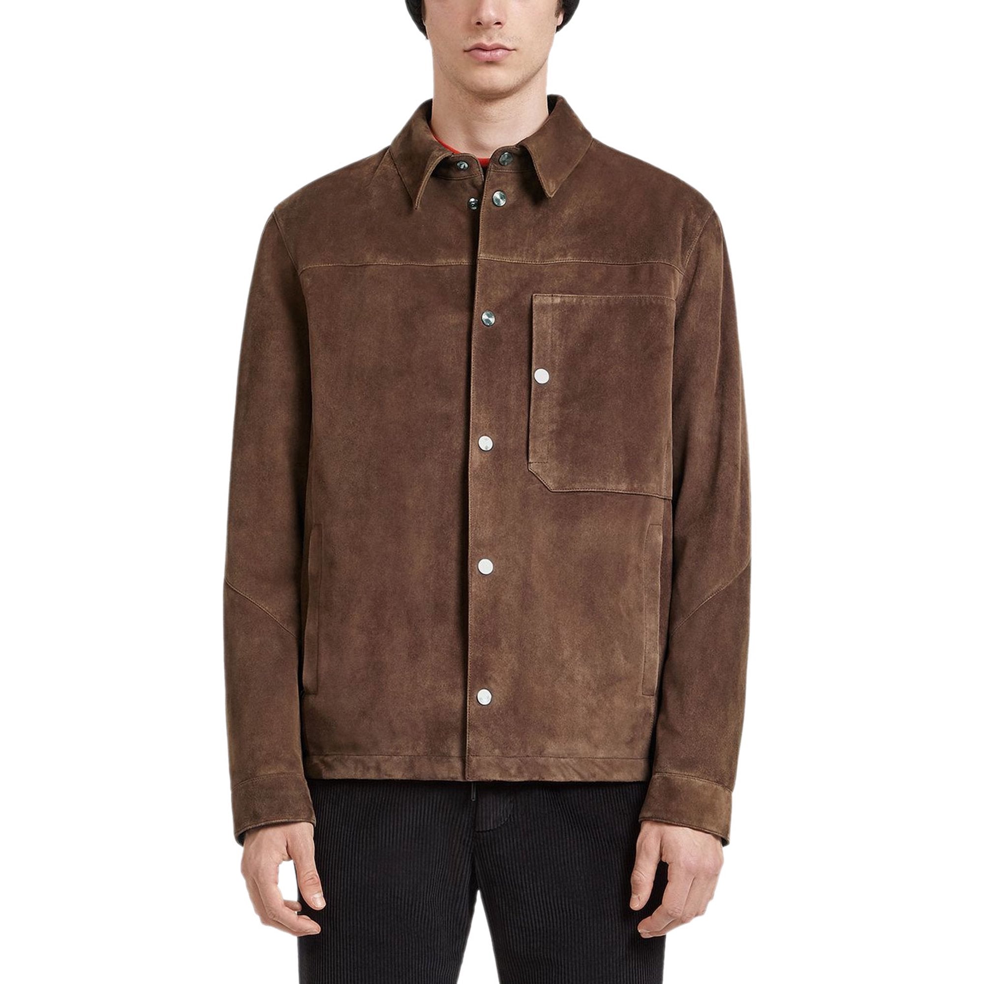 Z Zegna Mens Goat Suede Shirt Jacket Large Brown